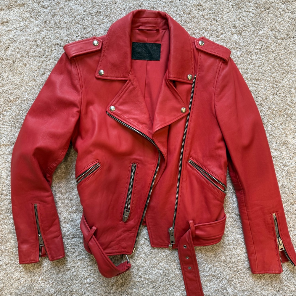 All Saints Fiery Red Leather Jacket